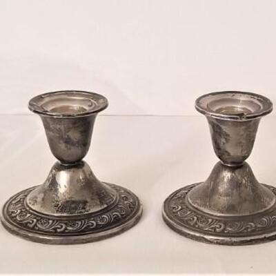Lot #76  Pair of Sterling Candlesticks with glass inserts - vintage