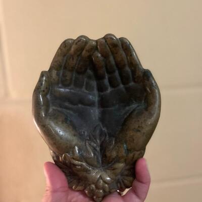 c1800s brass hands trinket dish
