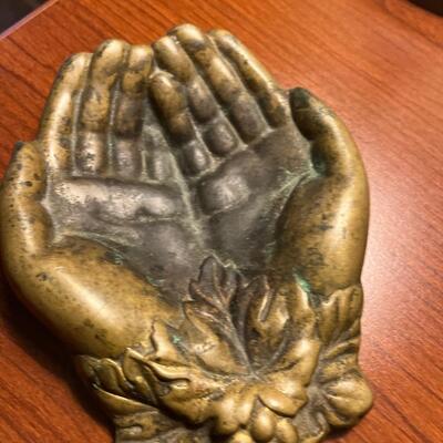 c1800s brass hands trinket dish