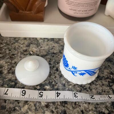 Vintage milk glass small jar with lid