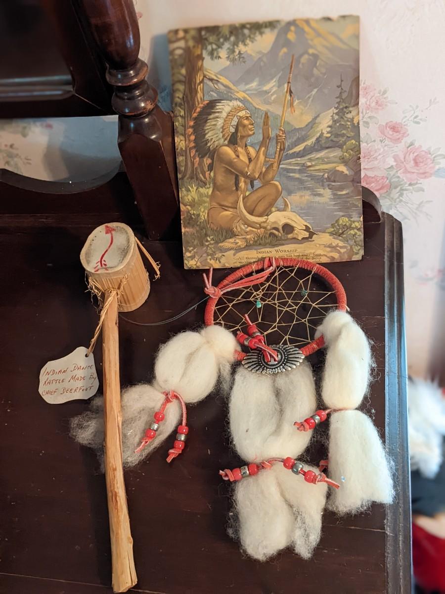 Lot of Picture of chief, Dream Catcher, Dance Rattle by Chief Deerfoot
