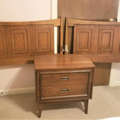 Lot #85  Pair of MidCentury Modern Twin Headboards & matching nightstand
