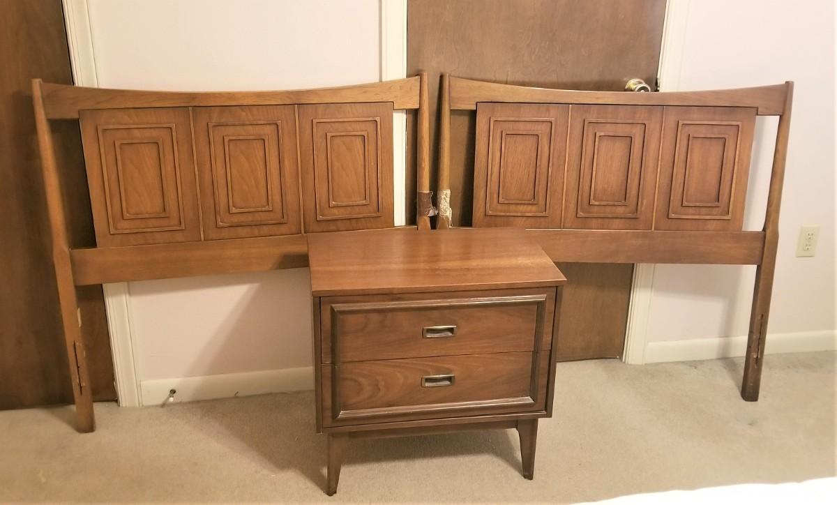 Lot 85 Pair of MidCentury Modern Twin Headboards & matching nightstand