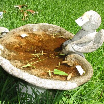 Cement Angel Birdbath & Rabbit Statue