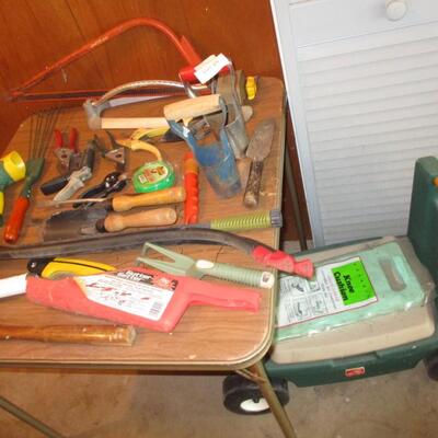 Assorted Garden Tools & Garden Seat