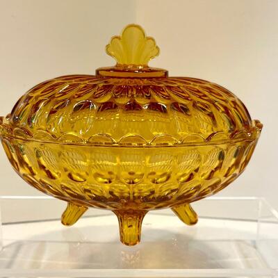 Fenton Amber Thumbprint Oval Covered Dish