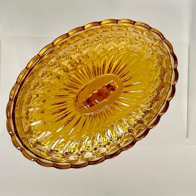 Fenton Amber Thumbprint Oval Covered Dish