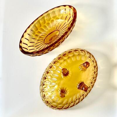 Fenton Amber Thumbprint Oval Covered Dish
