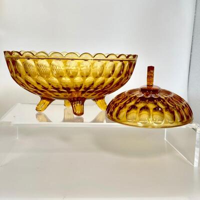 Fenton Amber Thumbprint Oval Covered Dish