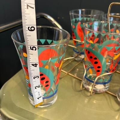 Vintage Libbey watermelon glasses and caddy