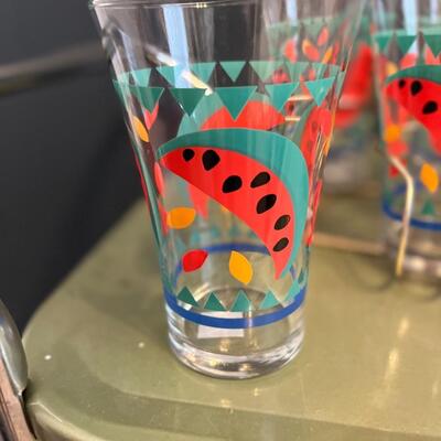 Vintage Libbey watermelon glasses and caddy