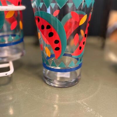 Vintage Libbey watermelon glasses and caddy