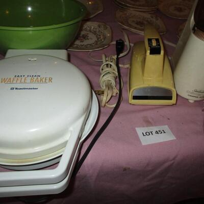 Kitchenware-- plates, waffle iron