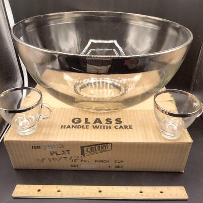 148 - Vintage Silver rimmed Punch Bowl Set
