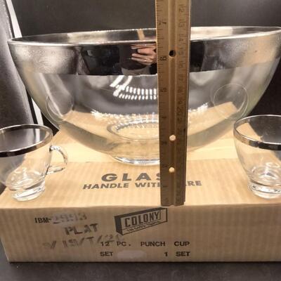 148 - Vintage Silver rimmed Punch Bowl Set