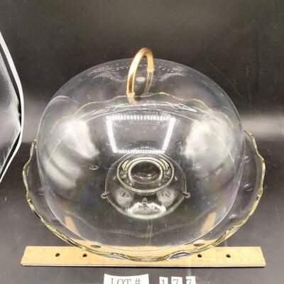 177 - Vintage teardrop cake stand and plastic dome
