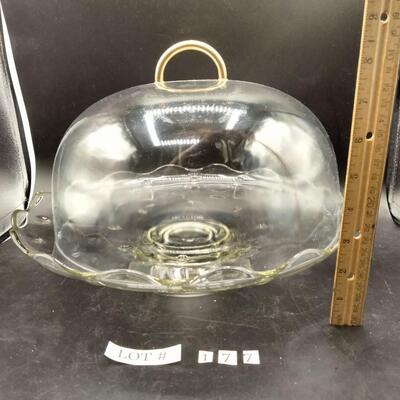 177 - Vintage teardrop cake stand and plastic dome