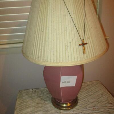 Wicker End Table & Pink Lamp