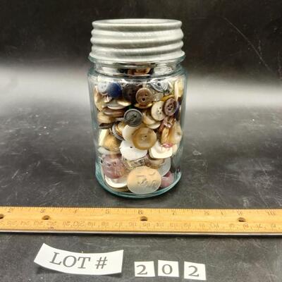 202 - antique Drey Perfect Mason Jar with Buttons