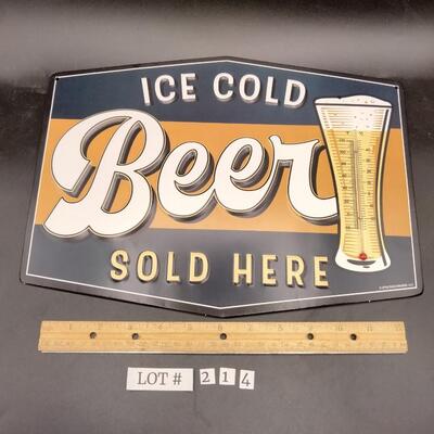 214 - Beer thermometer tin sign