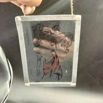 216 - vintage painted glass suncatcher