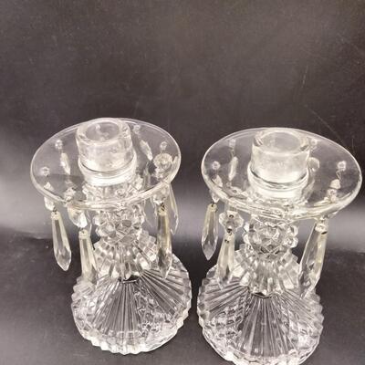 222 - Pair Vintage Glass Candlestick Holders