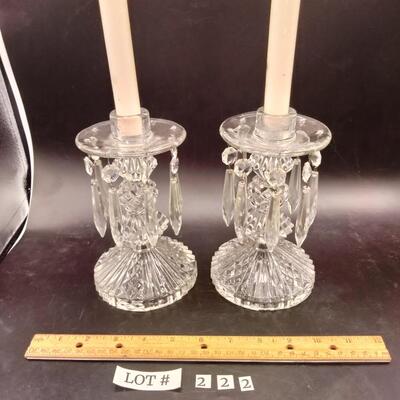 222 - Pair Vintage Glass Candlestick Holders