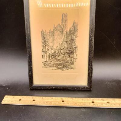 223 - vintage etching print framed