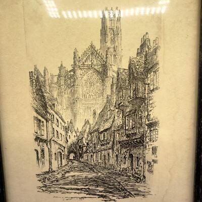 223 - vintage etching print framed