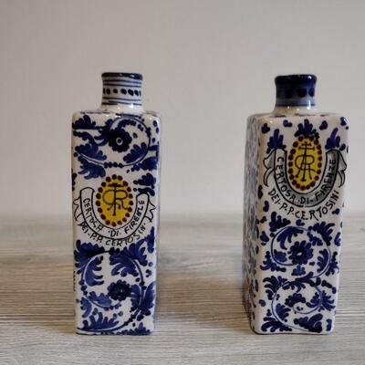 Set of 2 Blue and White ceramic bottles