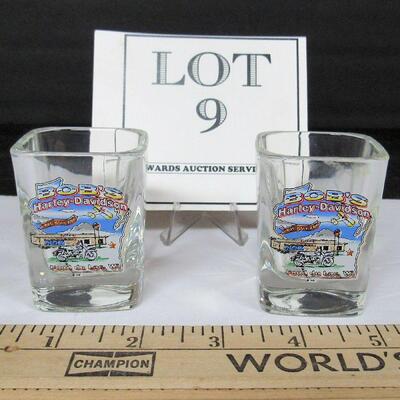 2 Heavy Square Harley Davidson, Fond du Lac Dealership Shot Glasses