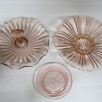 3 Pink Depression Glass Dishes, Old Cafe Bowl, Candy Dish, Coaster