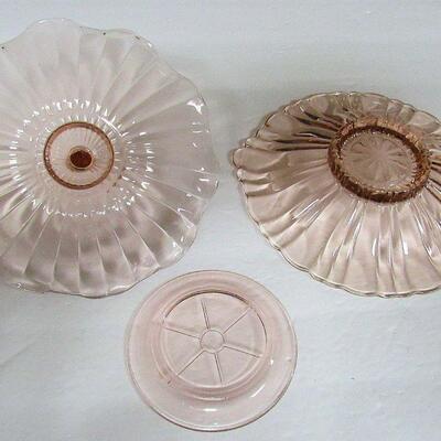 3 Pink Depression Glass Dishes, Old Cafe Bowl, Candy Dish, Coaster