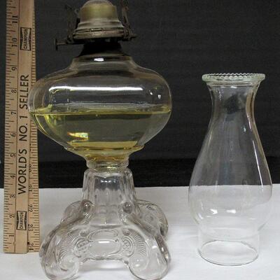 Very Large Old EAPG Oil or Kerosene Lamp, Fancy Scrollwork Design on Bottom