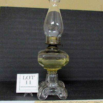 Very Large Old EAPG Oil or Kerosene Lamp, Fancy Scrollwork Design on Bottom