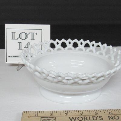 Large Oval Milk Glass Bowl With Lacy Rim
