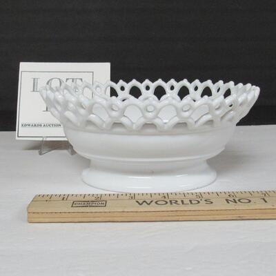 Large Oval Milk Glass Bowl With Lacy Rim