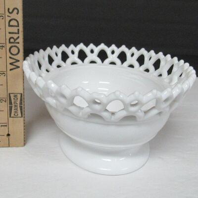 Large Oval Milk Glass Bowl With Lacy Rim