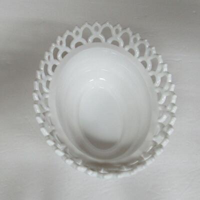 Large Oval Milk Glass Bowl With Lacy Rim