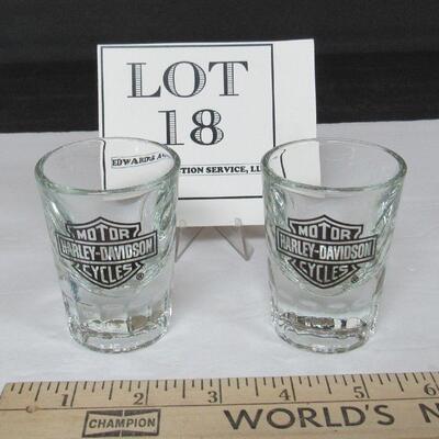 2 Heavy Duty Harley Davidson Shot Glasses