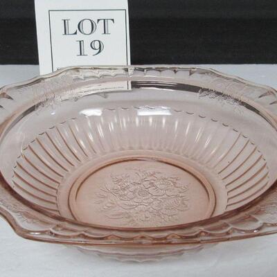 Pink Depression Glass Large Handled Bowl, Mayfair