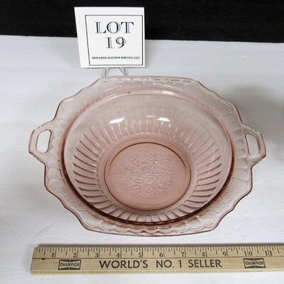 Pink Depression Glass Large Handled Bowl, Mayfair