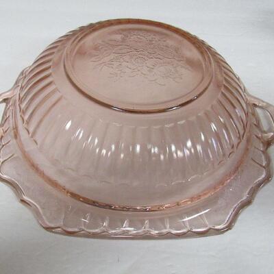 Pink Depression Glass Large Handled Bowl, Mayfair