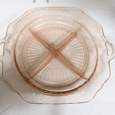 Pink Depression Glass Divided Relish Dish, Mayfair Pattern