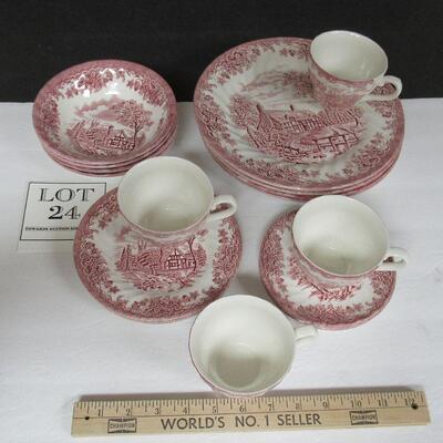 Beautiful Pink Transferware Dishes, Churchill, Staffordshire, England, Nice Quality