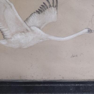 Framed picture of flying crane