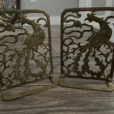 Vintage brass peacock bookends