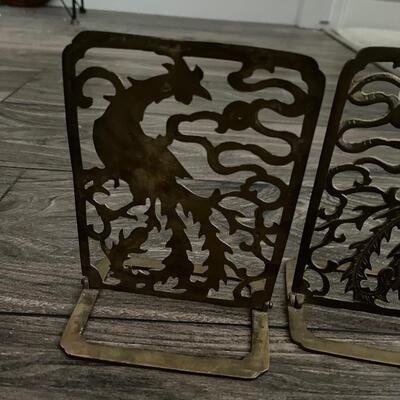 Vintage brass peacock bookends