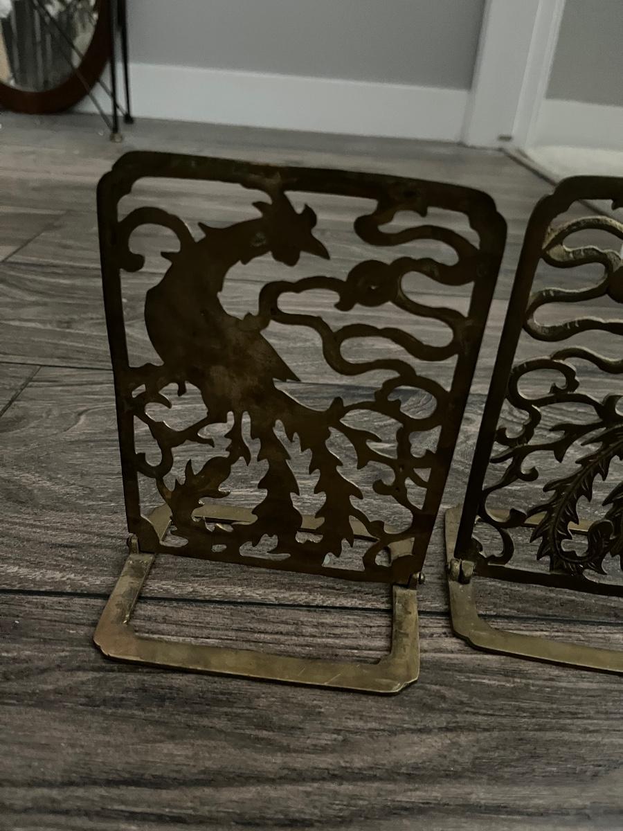 Vintage brass peacock bookends