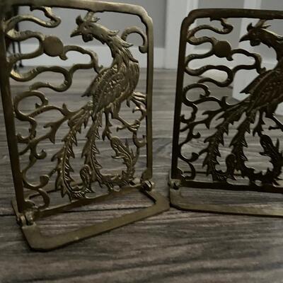 Vintage brass peacock bookends